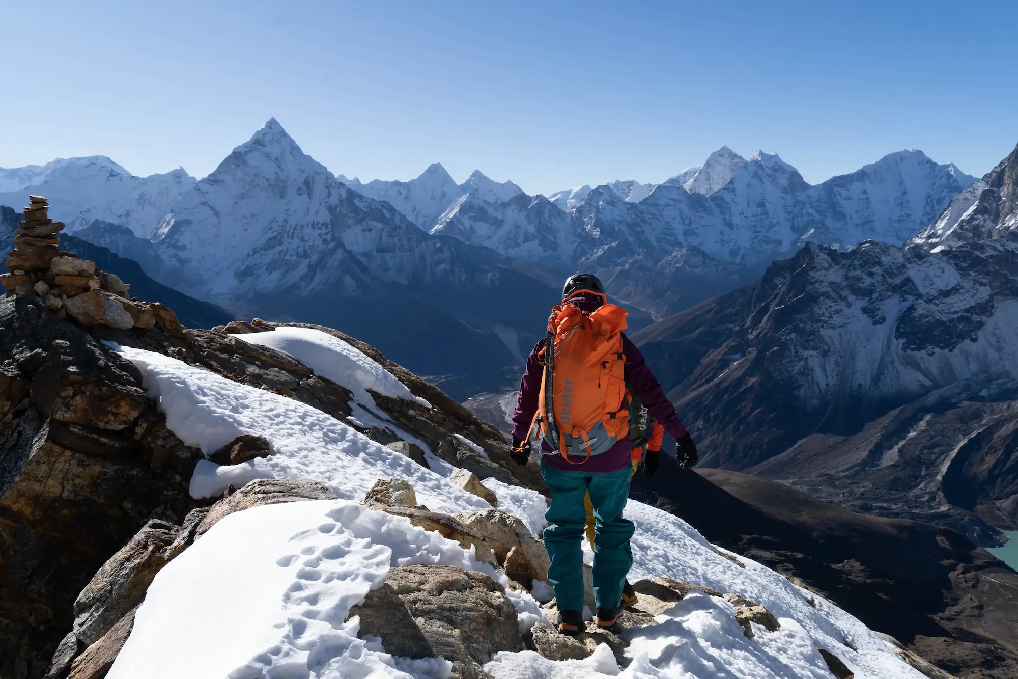 Climbers ascending Lobuche East Peak (6,119m) in Nepal’s Everest region during a guided climb