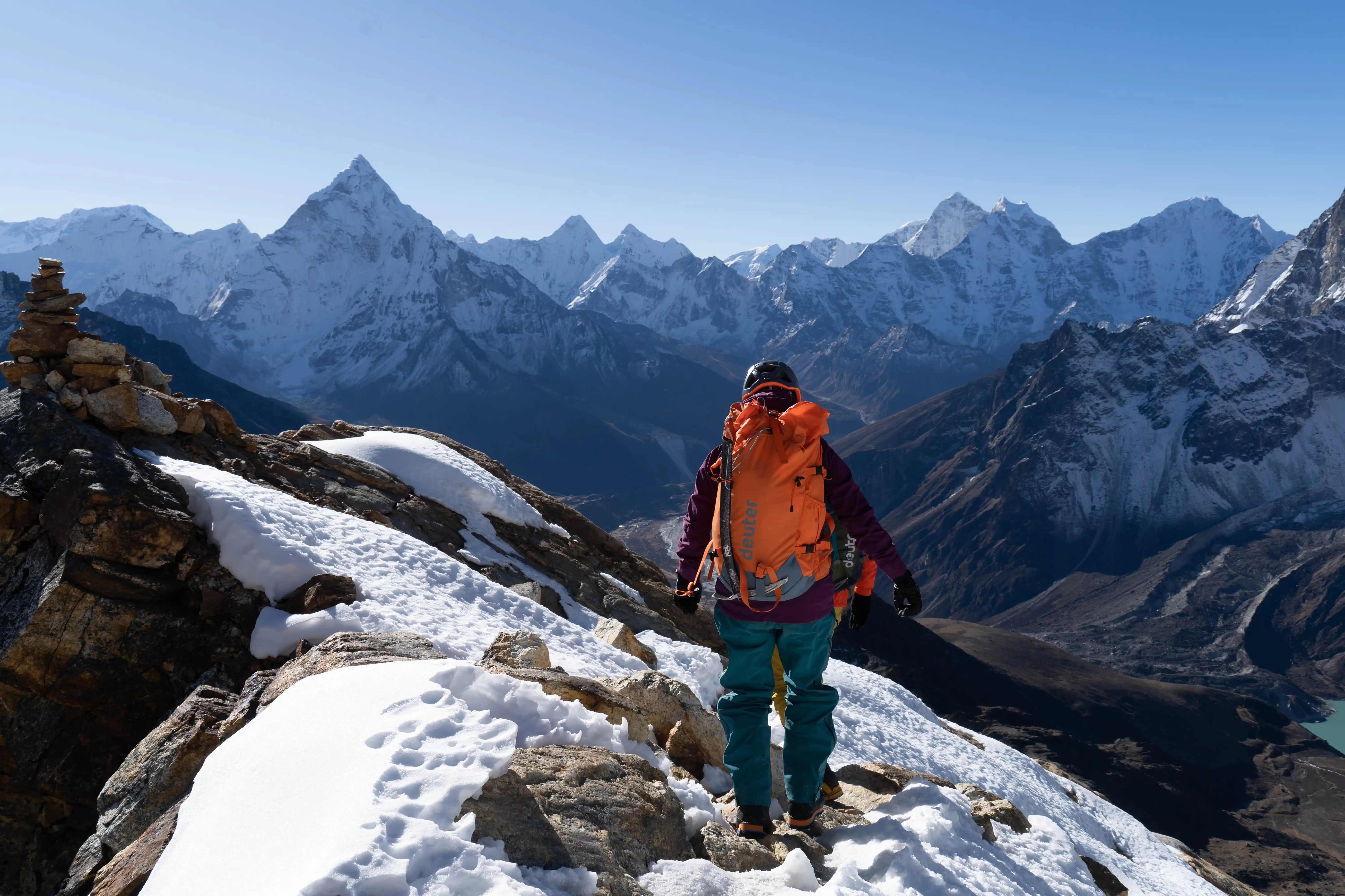 Climbers ascending Lobuche East Peak (6,119m) in Nepal’s Everest region during a guided climb