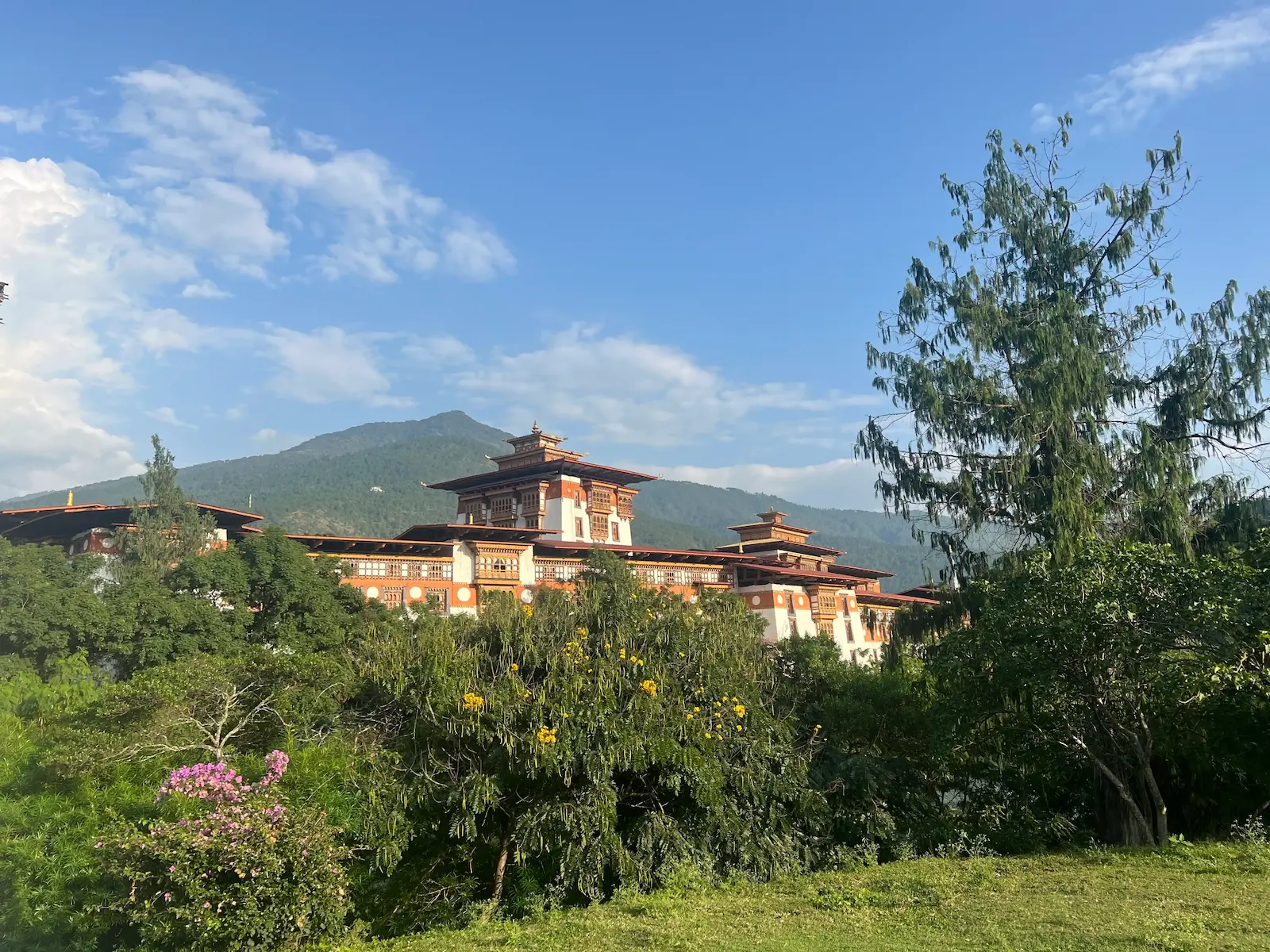 Traditional Bhutanese monastery and Himalayan landscape on a Bhutan cultural tour