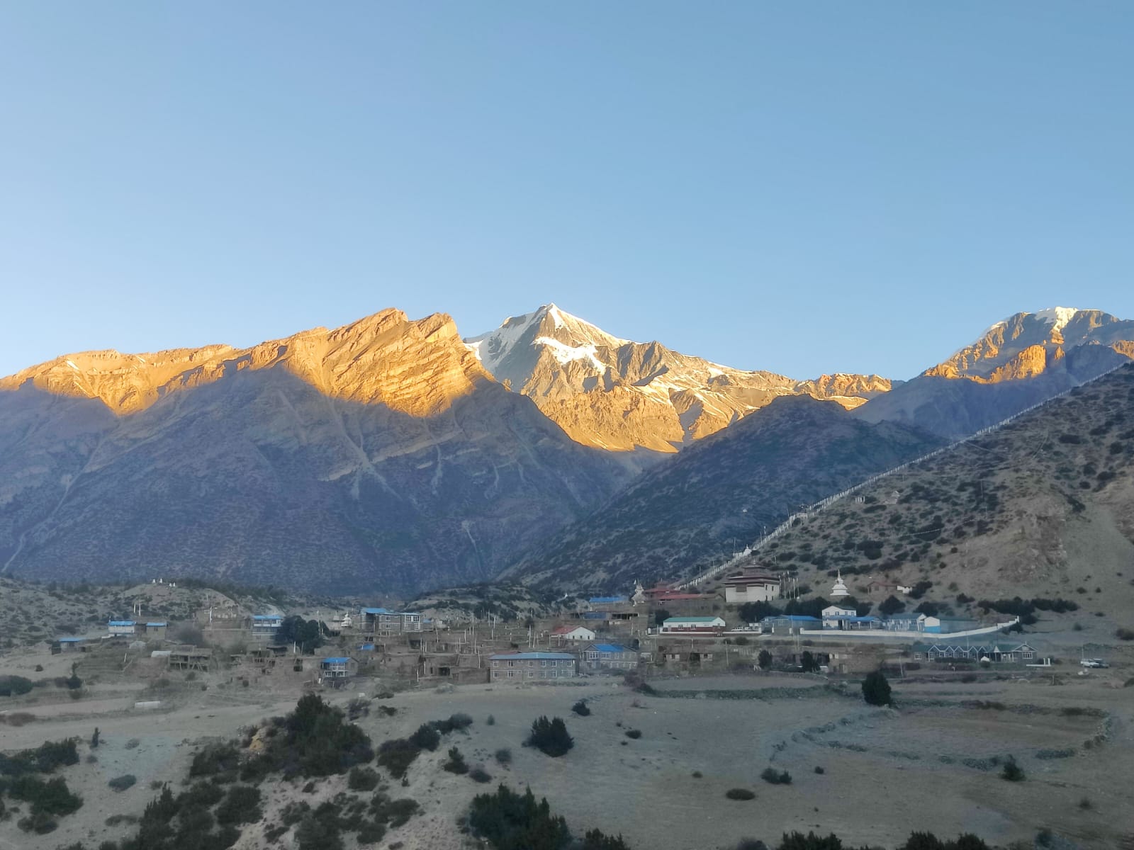 View of climbers approaching the summit of Pisang Peak in Nepal’s Annapurna region