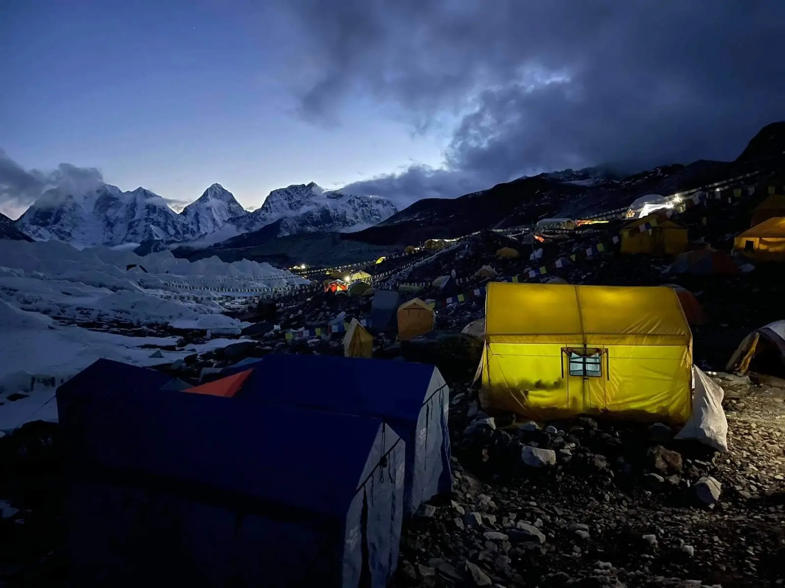Night camping experience in the mountains of Nepal during a trekking expedition